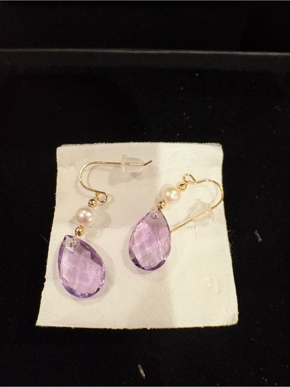 14k gold amethyst pearl drop earrings